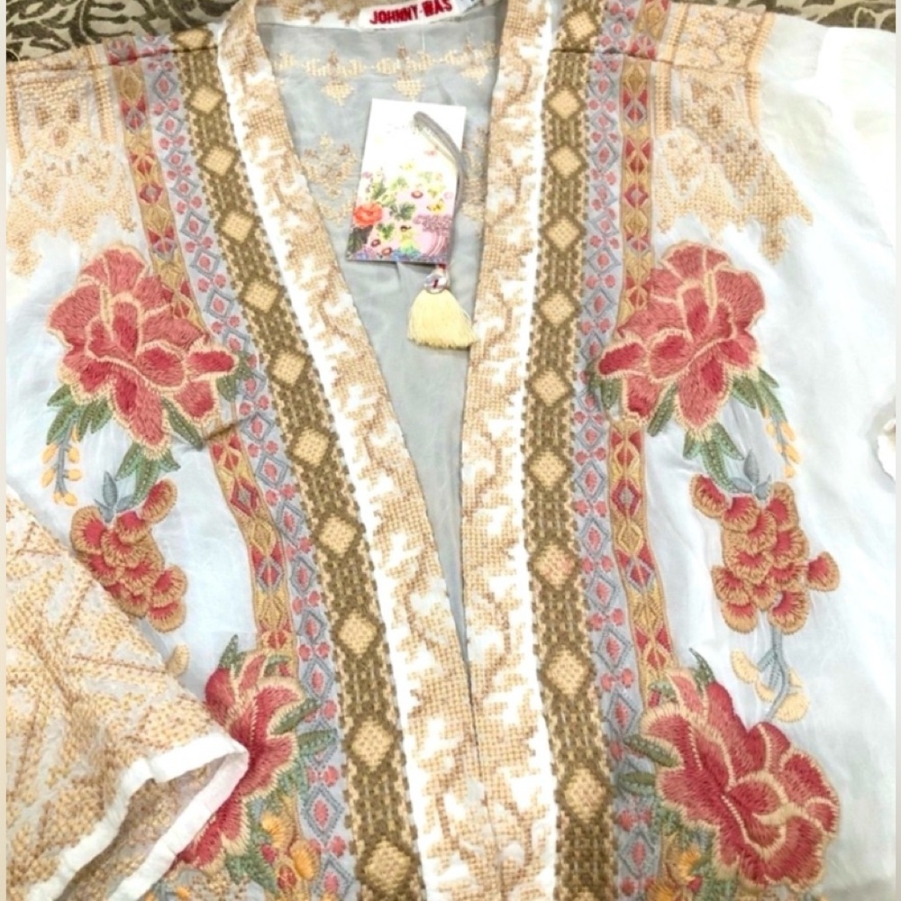 NWT Johnny Was Helena Embroidered Kimono Beach & Pool Coverup Cool Cupra M - Picture 9 of 9
